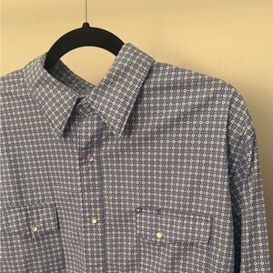 Wrangler Rancher Men’s XL Blue White Pearl Snap Long Sleeve  Western Shirt